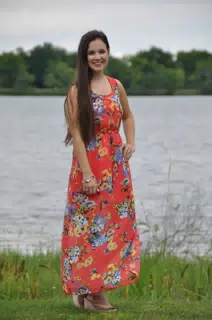 Emily in Red Dress by Pond