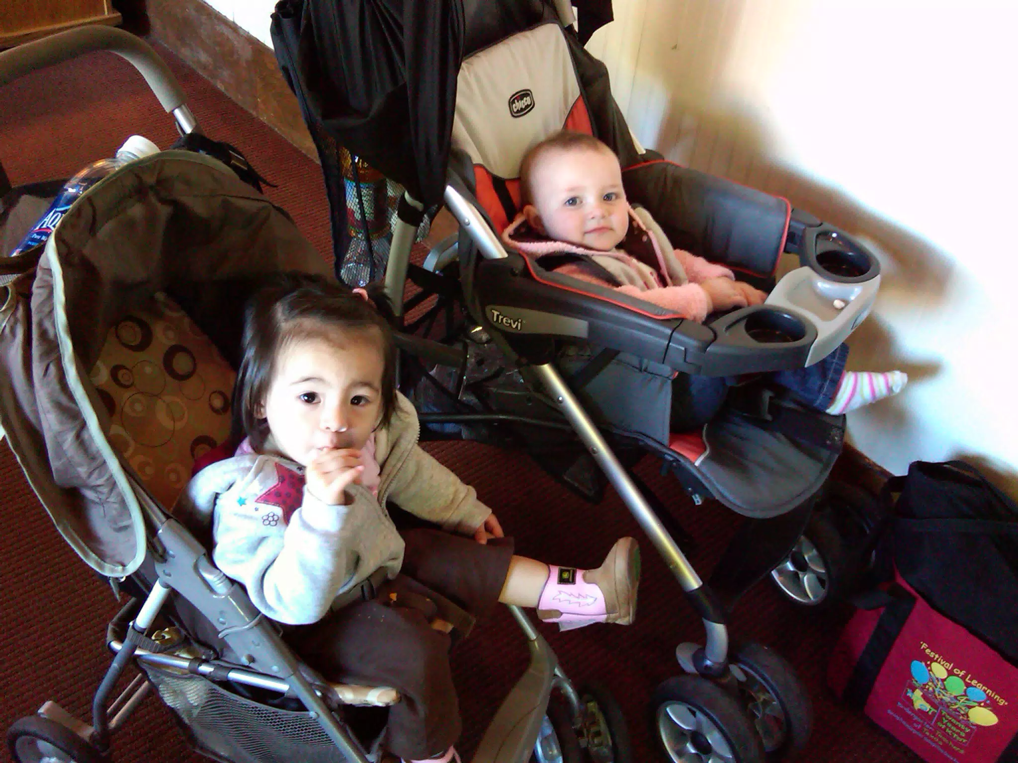 Friends Liesl and Hannah in Strollers
