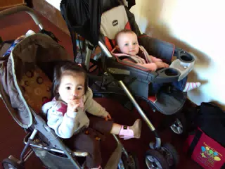 Friends Liesl and Hannah in Strollers