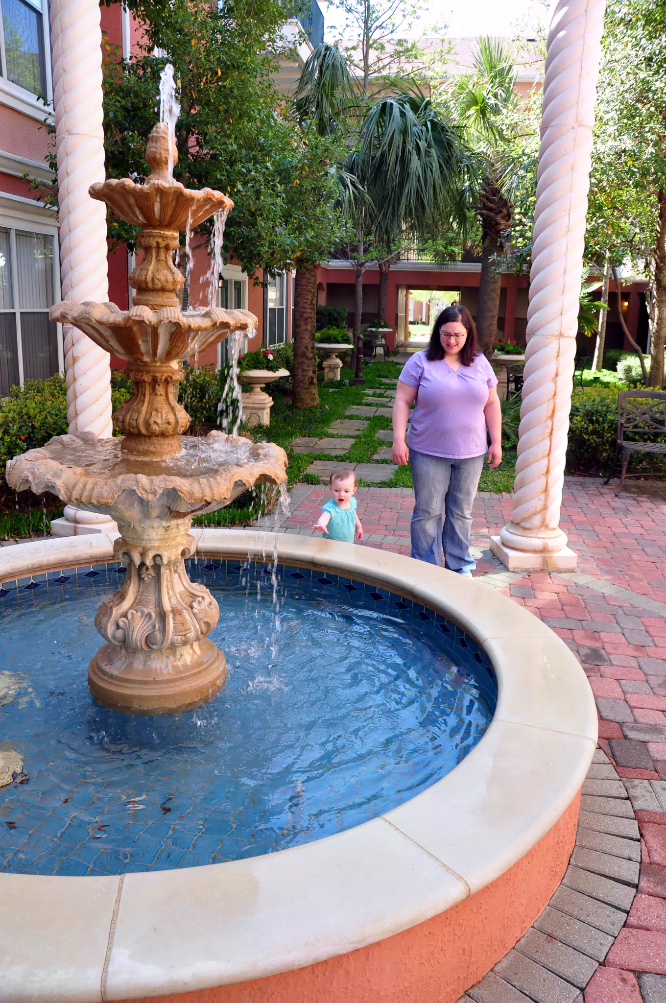 Liesl Playing By Fountain