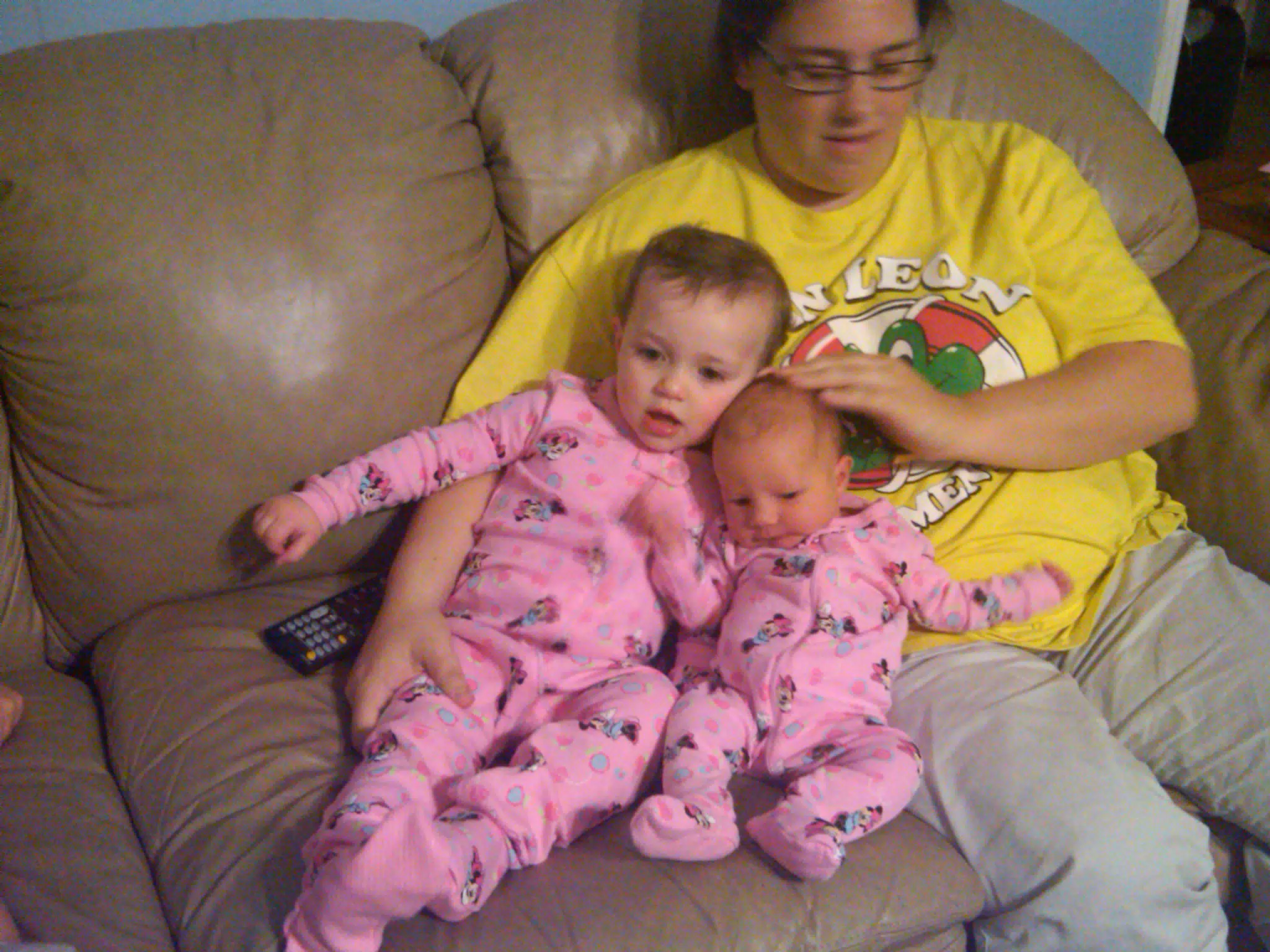Liesl and Baby Clara in Matching Jim Jams