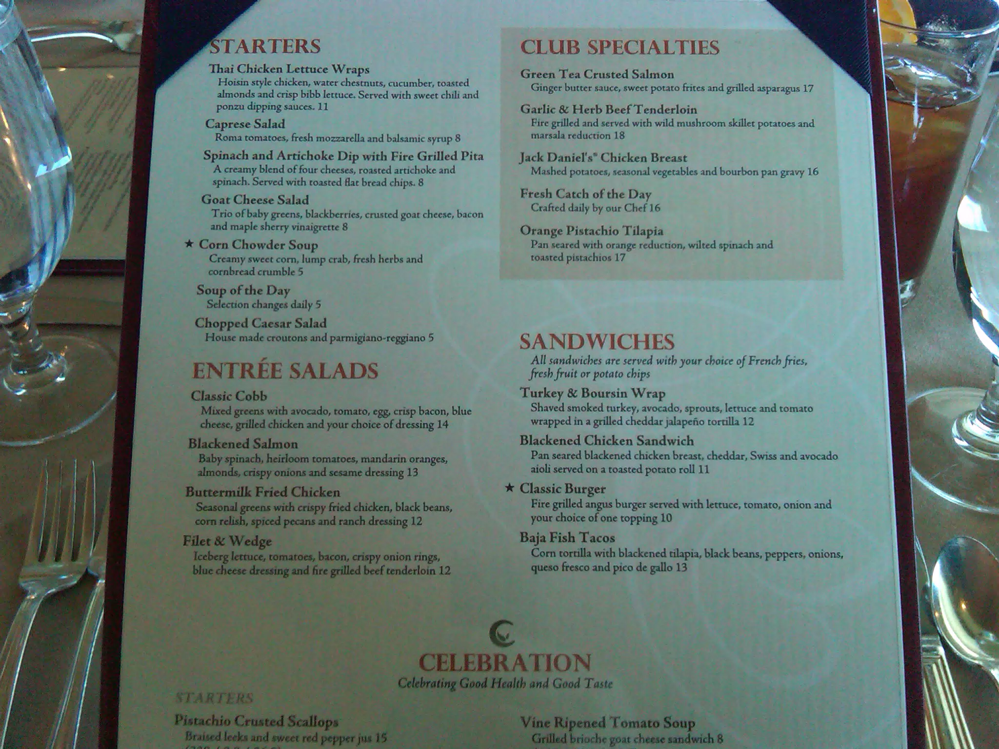 La Cima Lunch Menu