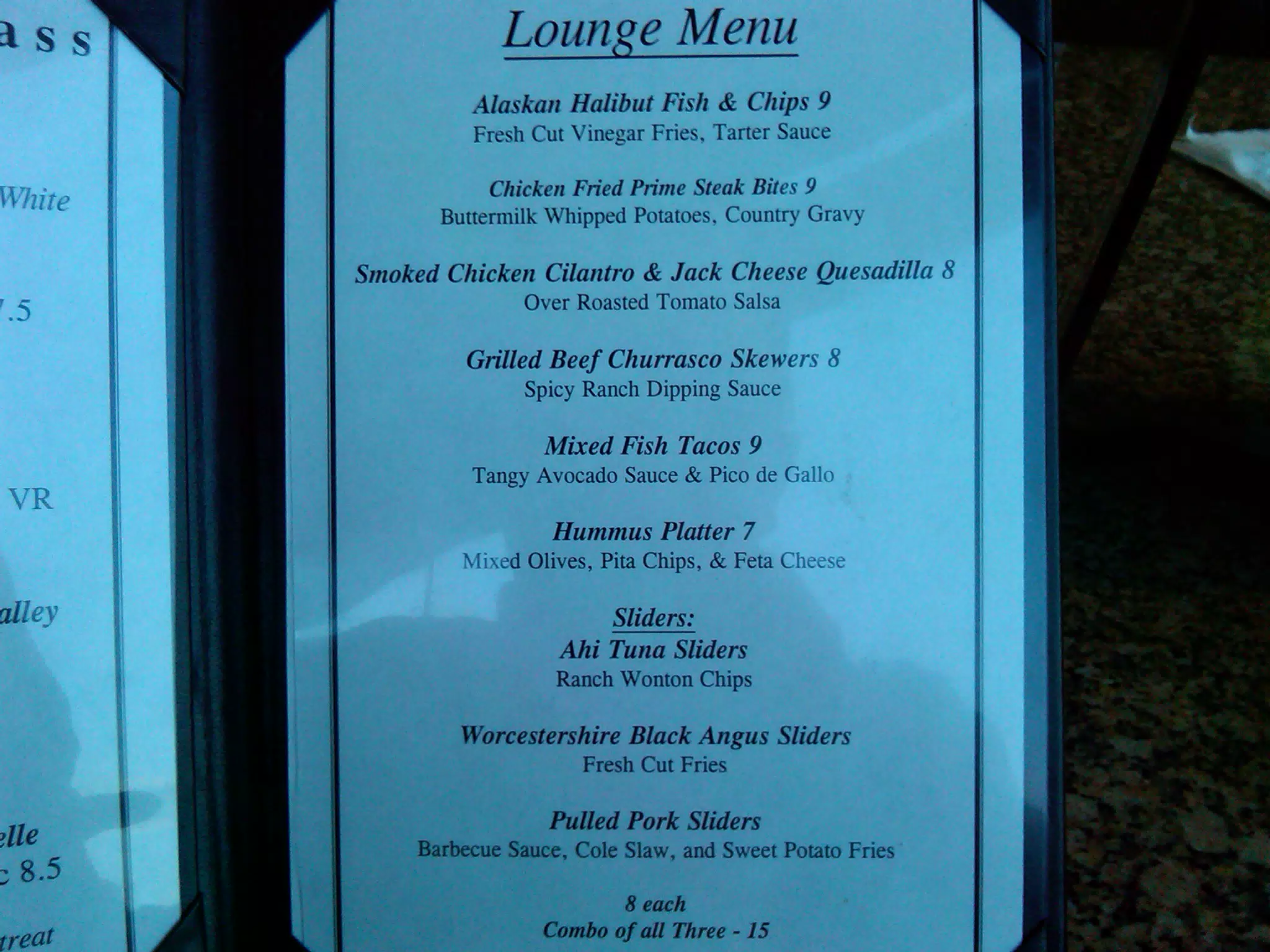 La Cima Lounge Menu