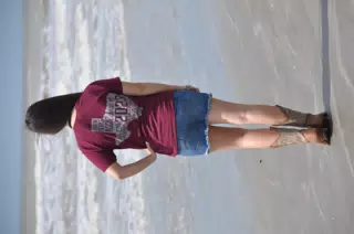 Emily on Galveston Beach in Boots and Skirt, Aggies