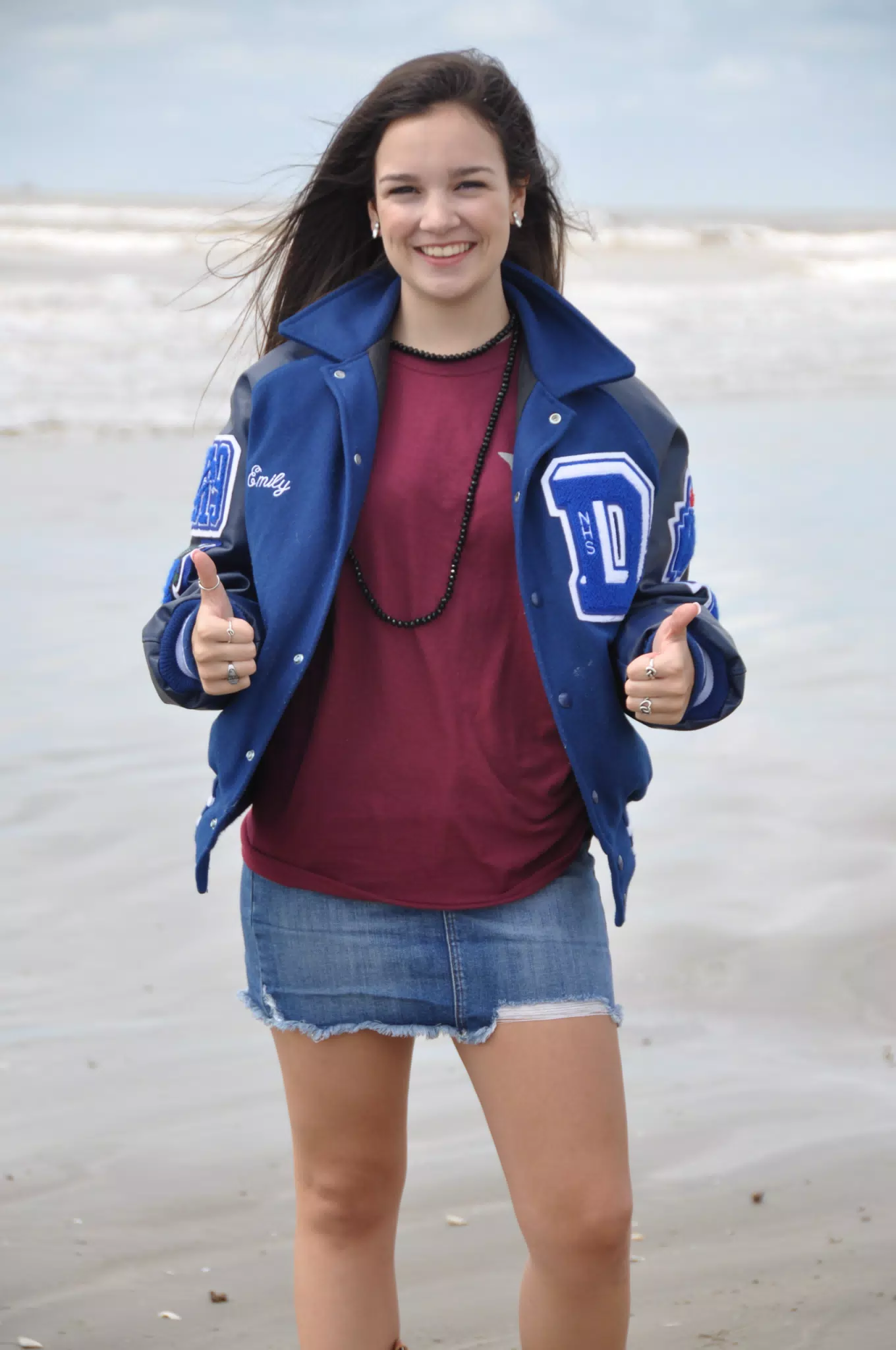 Brunette Model in Jean Skirt on Galveston Beach