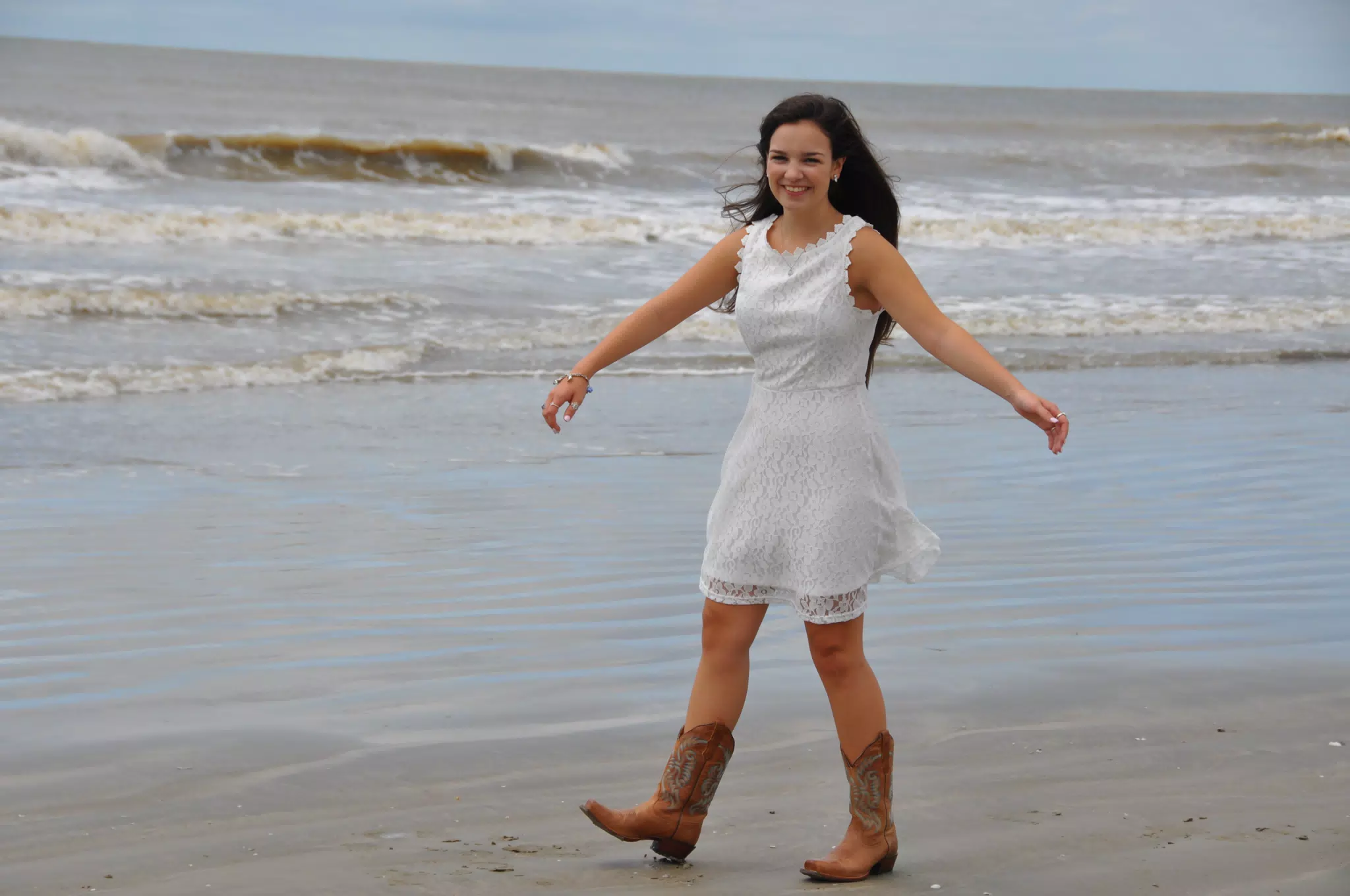 Emily on Beach in White Dress