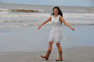 Emily on Beach in White Dress