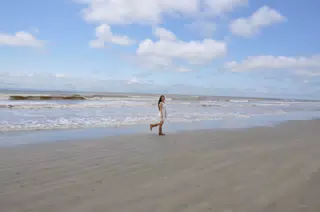 Emily Modeling in White Dress on Galveston Beach