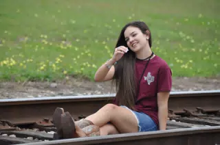 Emily on Railroad Tracks