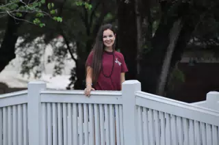 Brunette Teen Model Emily on White Bridge in Texas
