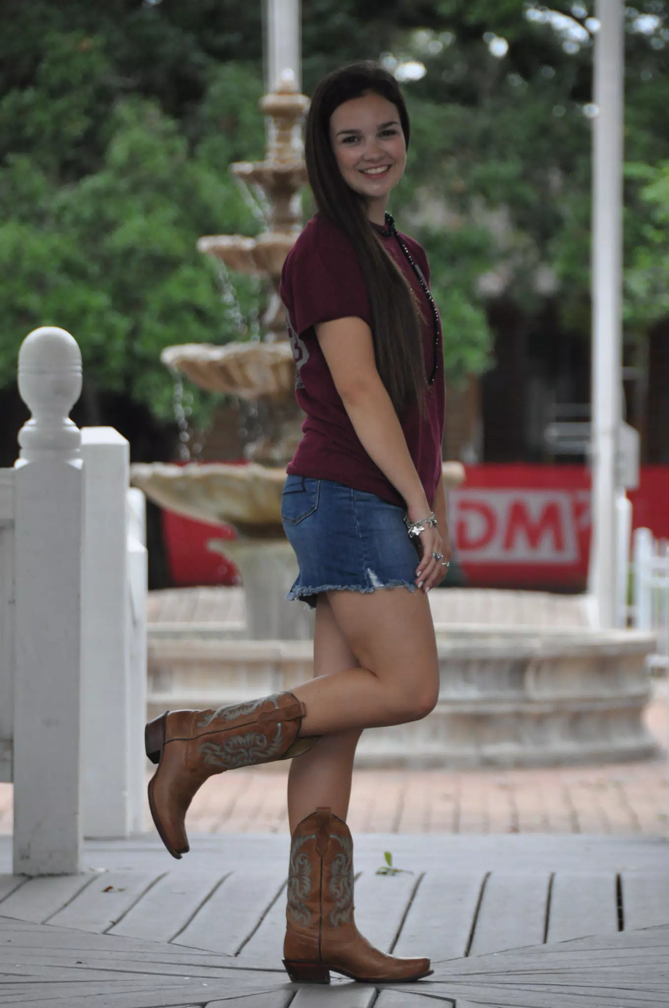 Girl in Miniskirt in Gazebo