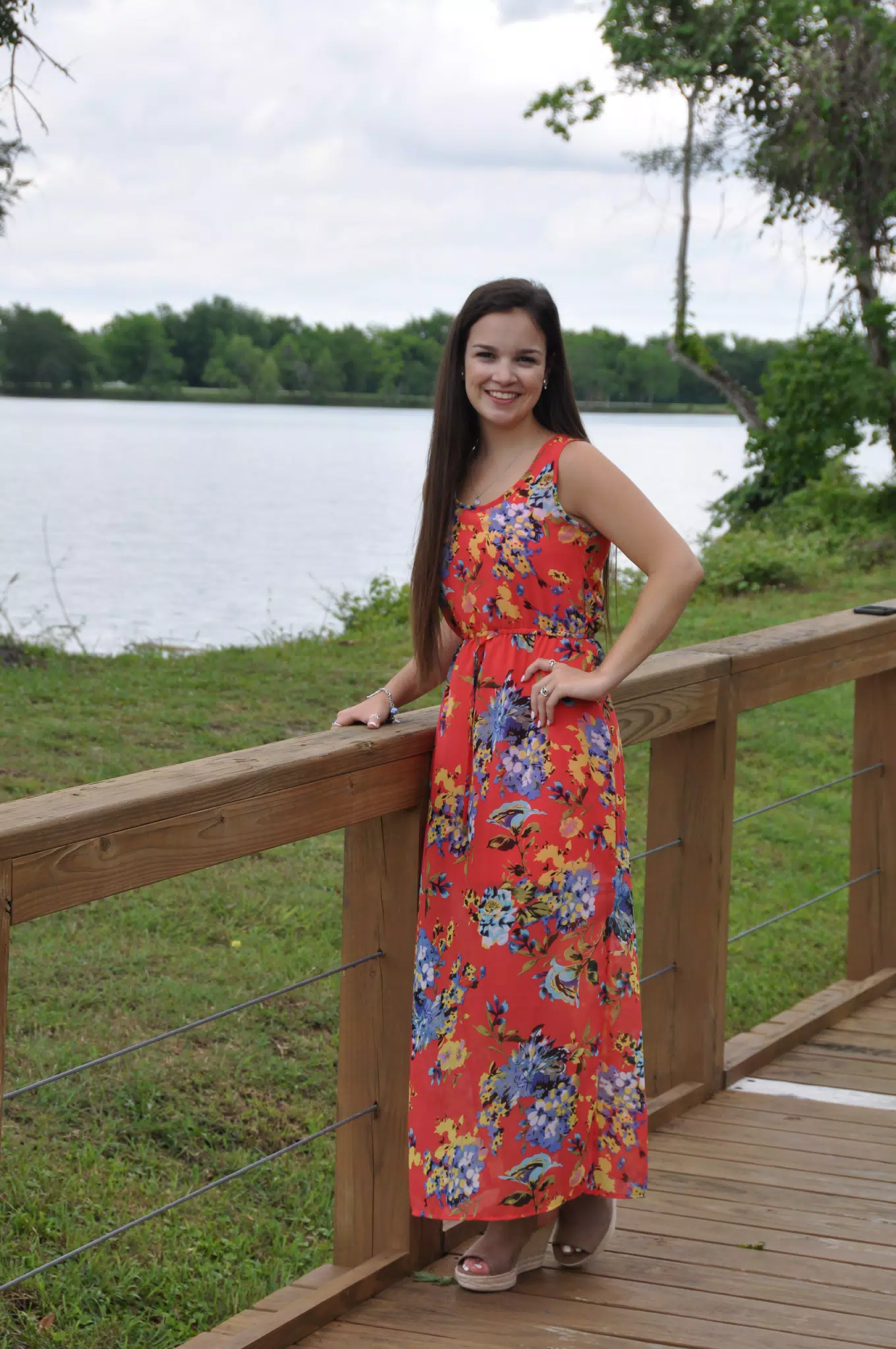 Teen Model in Red Dress and Wedges by Pond