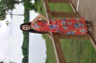 Teen Model in Red Dress and Wedges by Pond