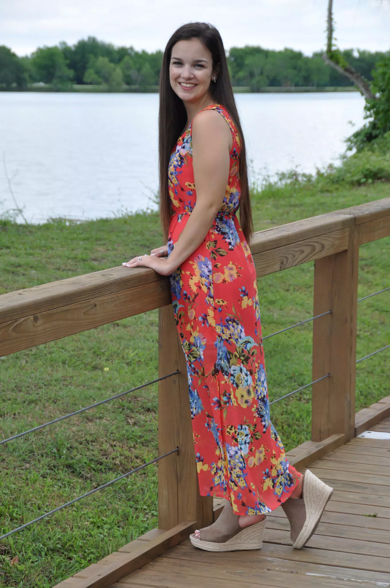 Emily Modeling in Red Dress by Pond in Texas