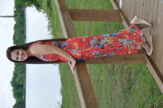 Emily Modeling in Red Dress by Pond in Texas