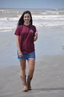 Emily Thumbs Up on Galveston Beach