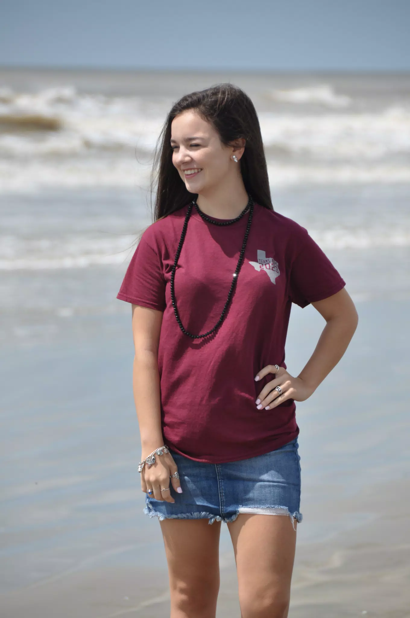 Emily on Galveston Beach Squinting