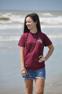 Emily on Galveston Beach Squinting