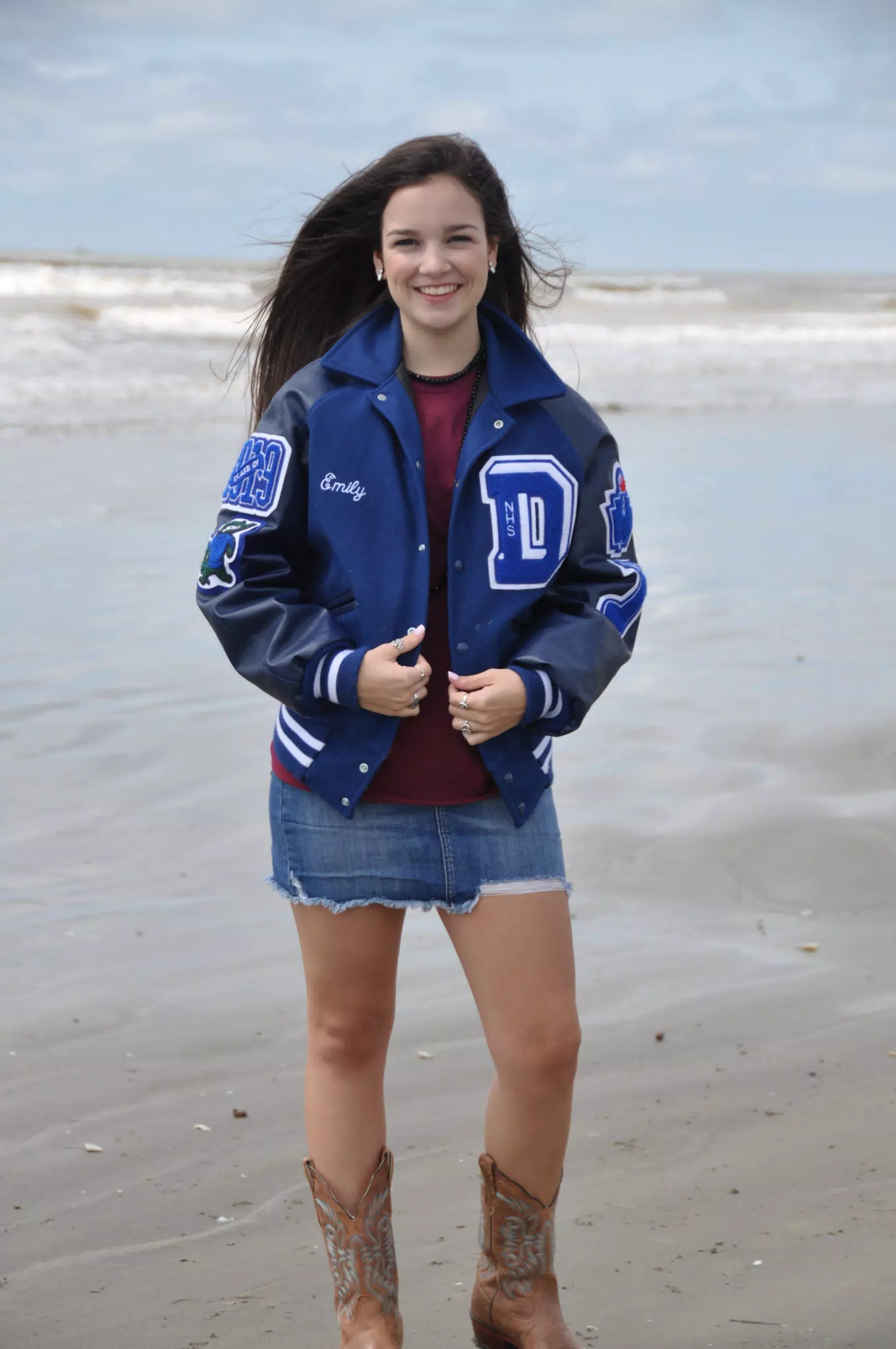Girl on Galveston Beach in Cowgirl Boots