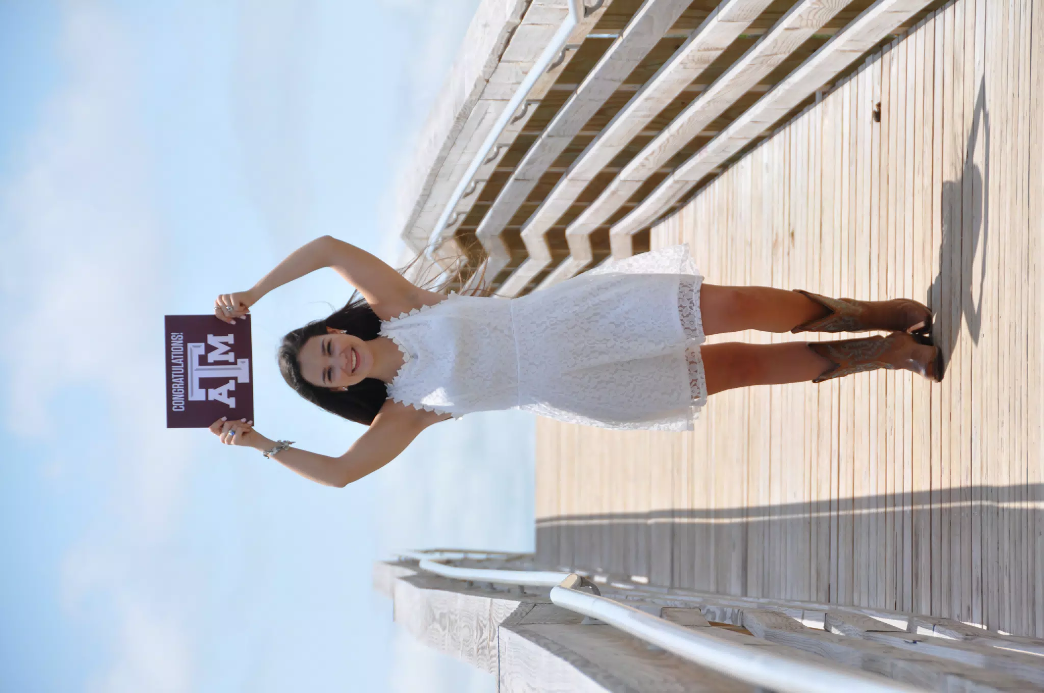 Emily, White Dress on Bridge in Galveston
