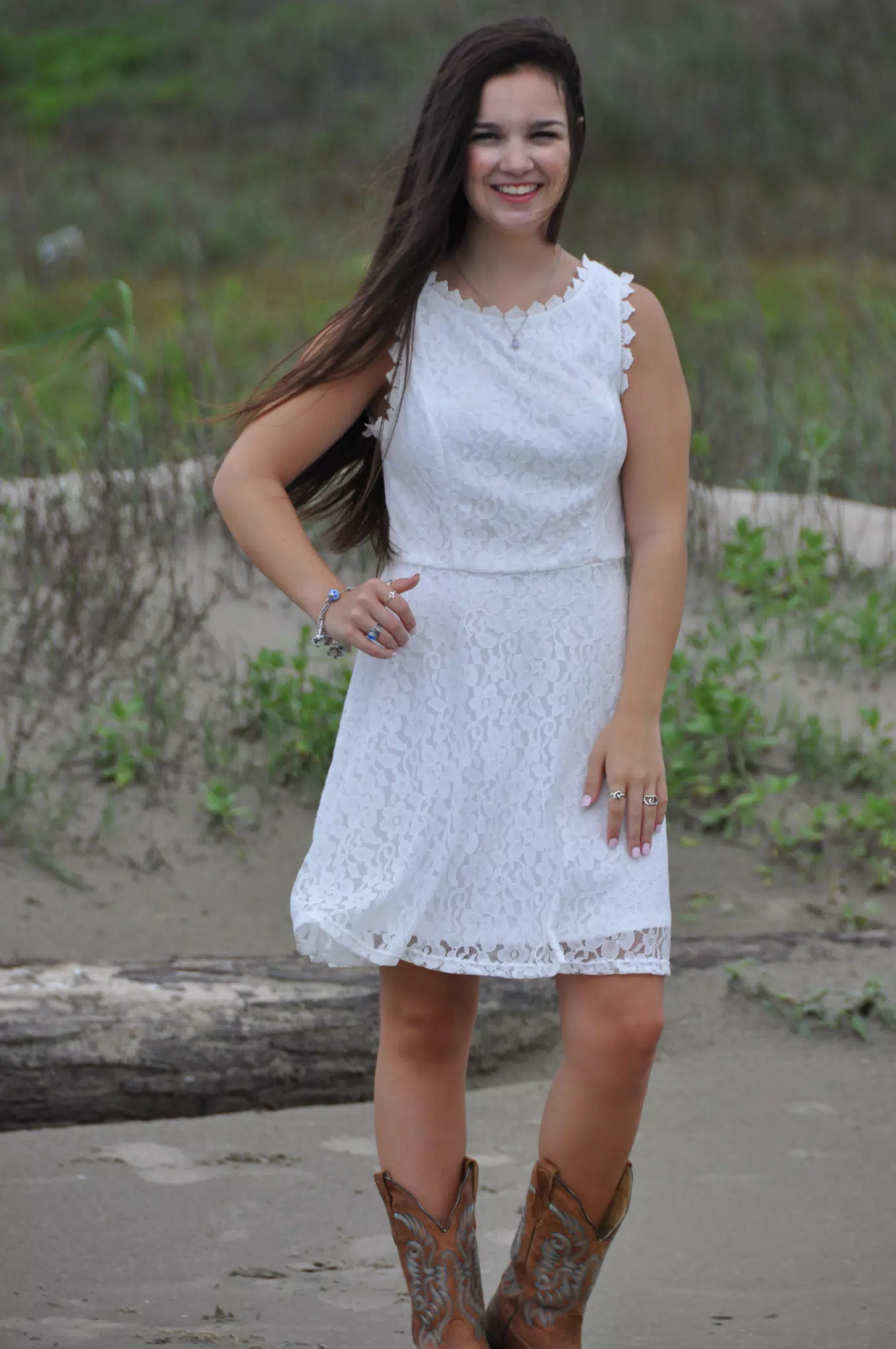 Girl in White Dress on Beach