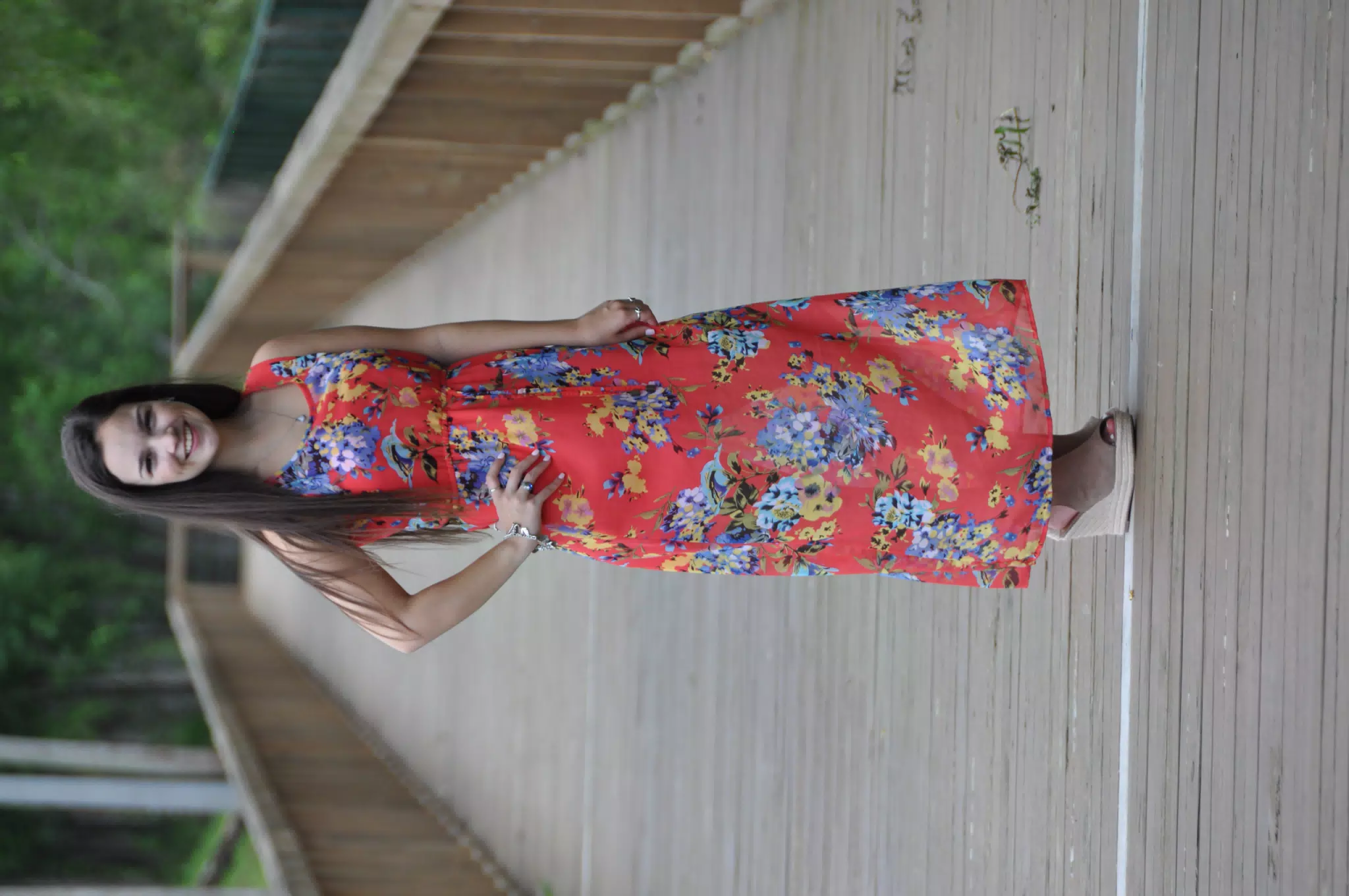 Emily in Red Dress on Texan Boardwalk