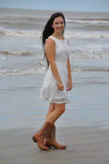 Teen in White Dress on Galveston Beach