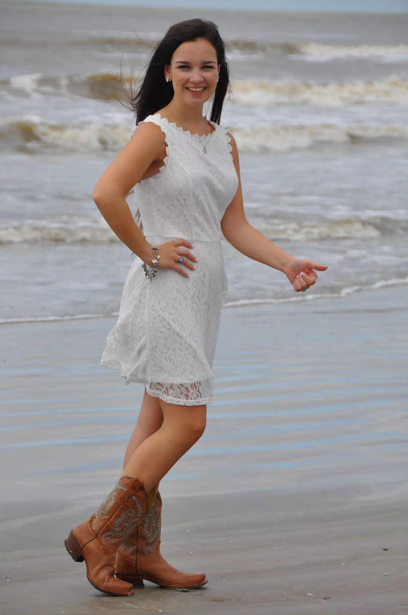 Girl in White Dress on Beach