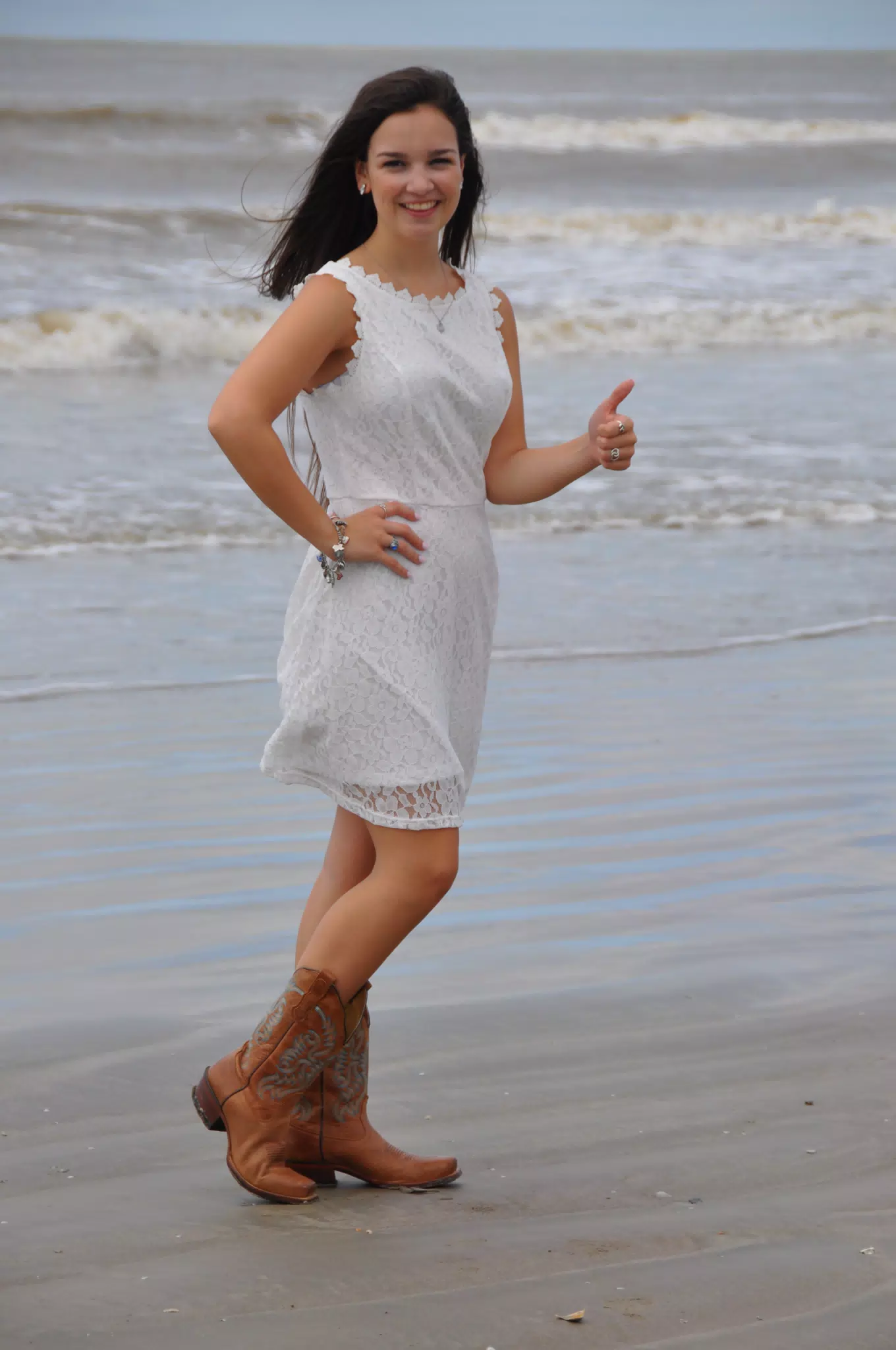 Teen Thumbs Up in White Dress