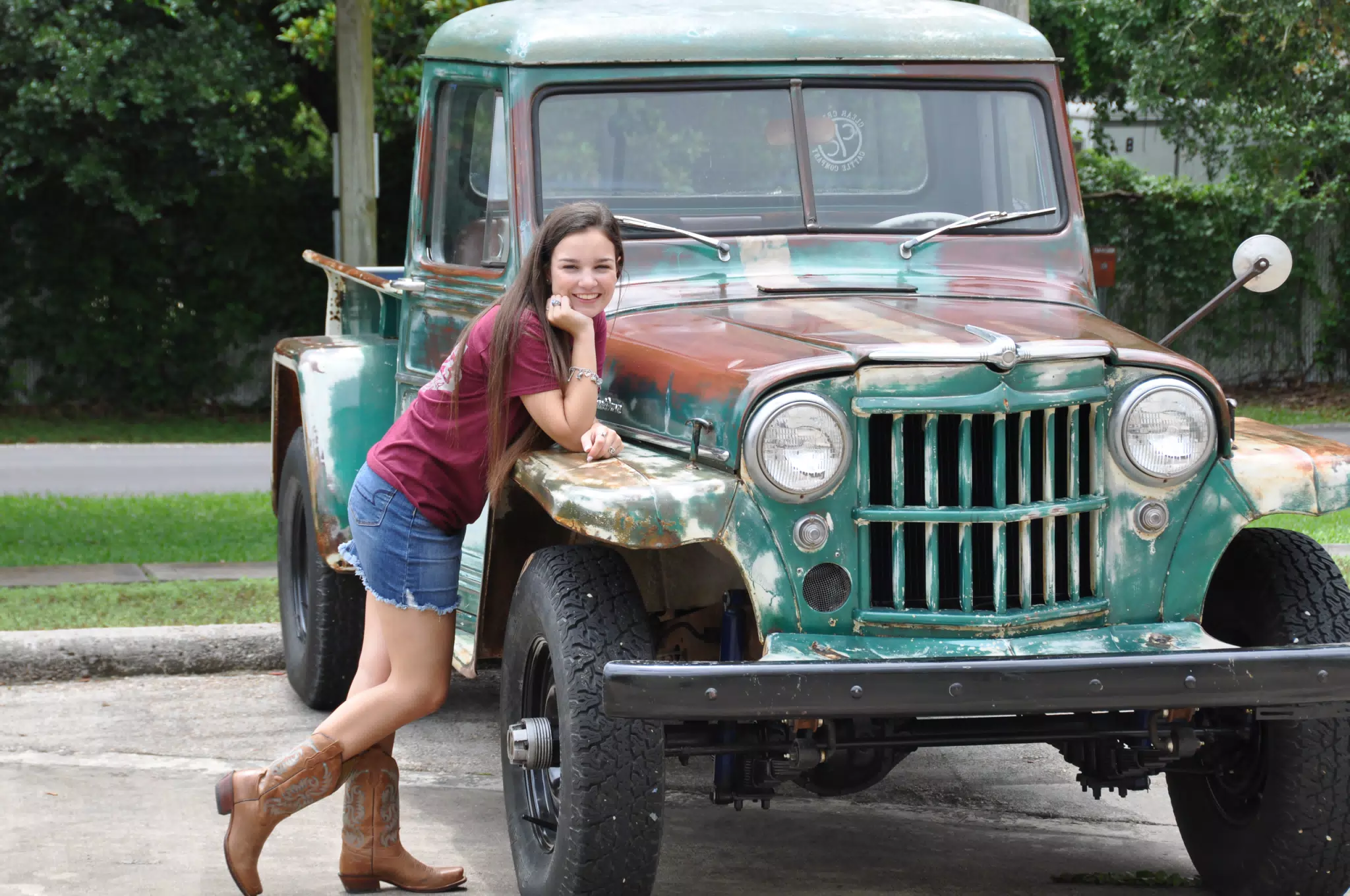 Emily Modeling on Old Texas Jeep Monument