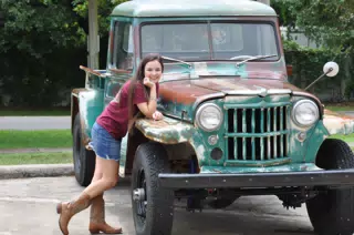 Emily Modeling on Old Texas Jeep Monument