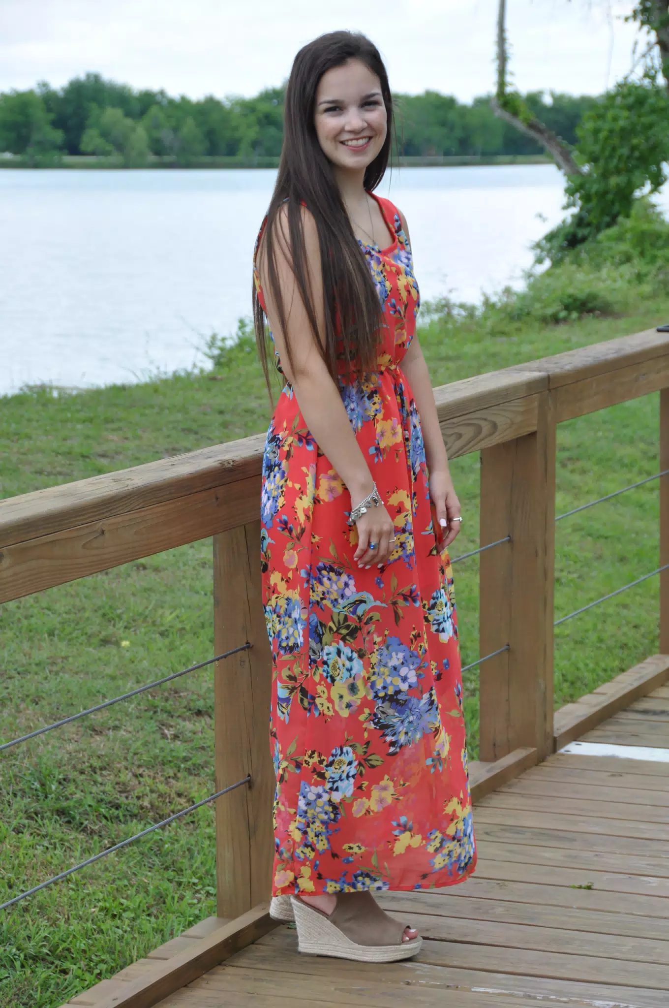 Emily in Red Dress by Pond