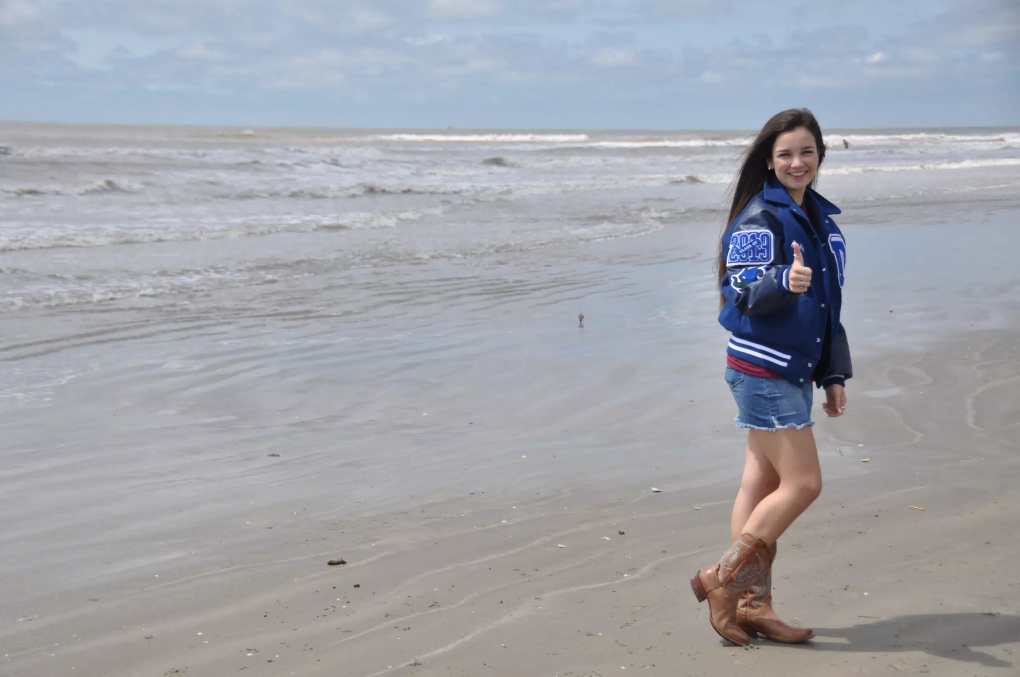 Emily Thumbs Up on the Beach in Galveston
