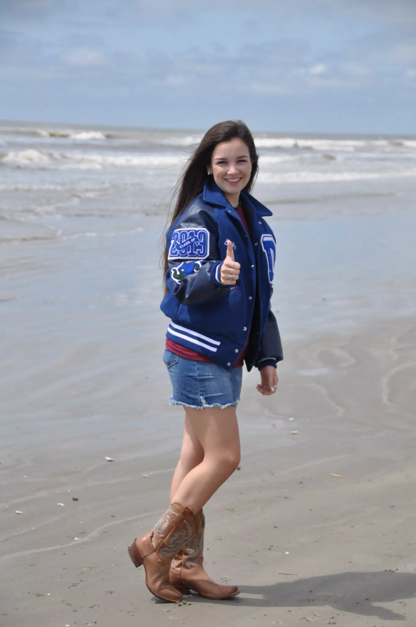 Teen Brunette Thumbs Up on Galveston Beach