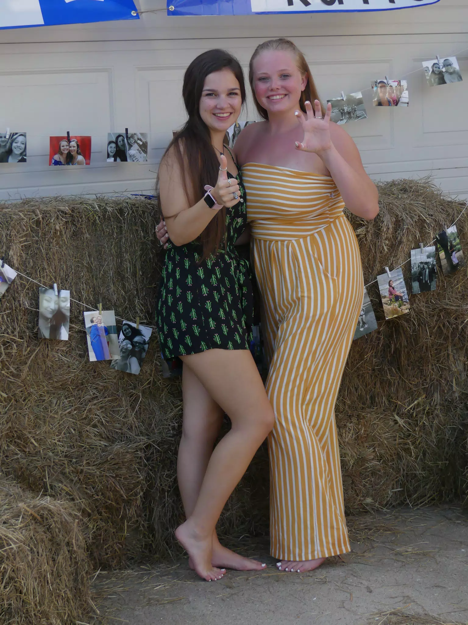 Emily and Kayla in Rompers with Hay Bails