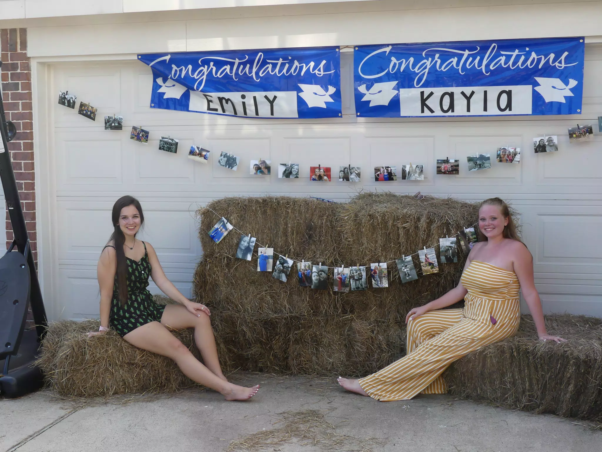 Emily & Kayla on Hay Bails at Graduation