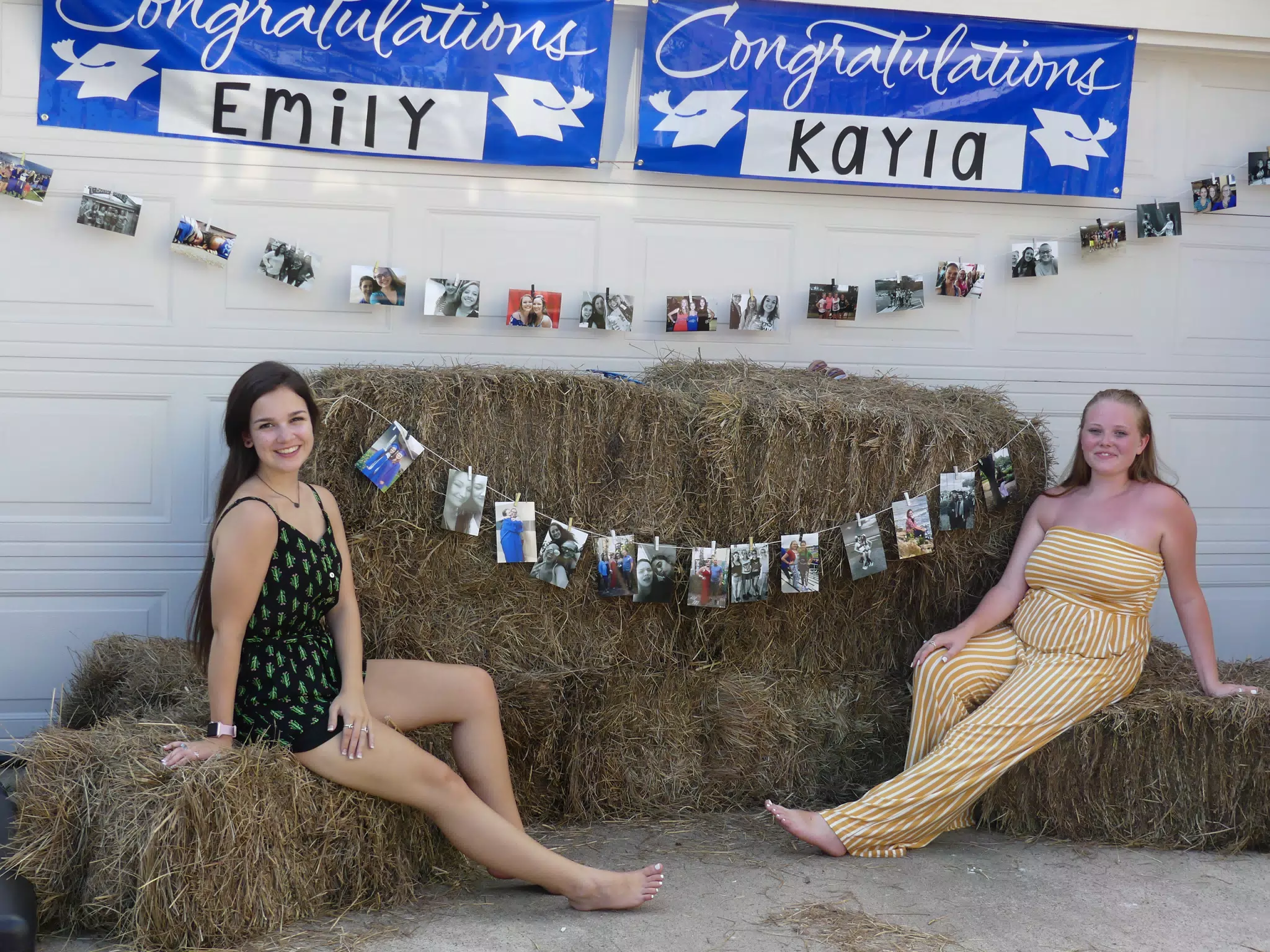 Emily & Kayla on Hay Bails at Graduation Party