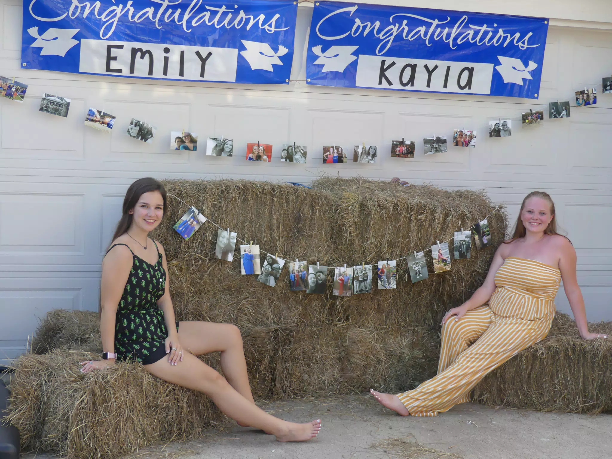 Emily & Kayla on Hay Bails at Graduation Party