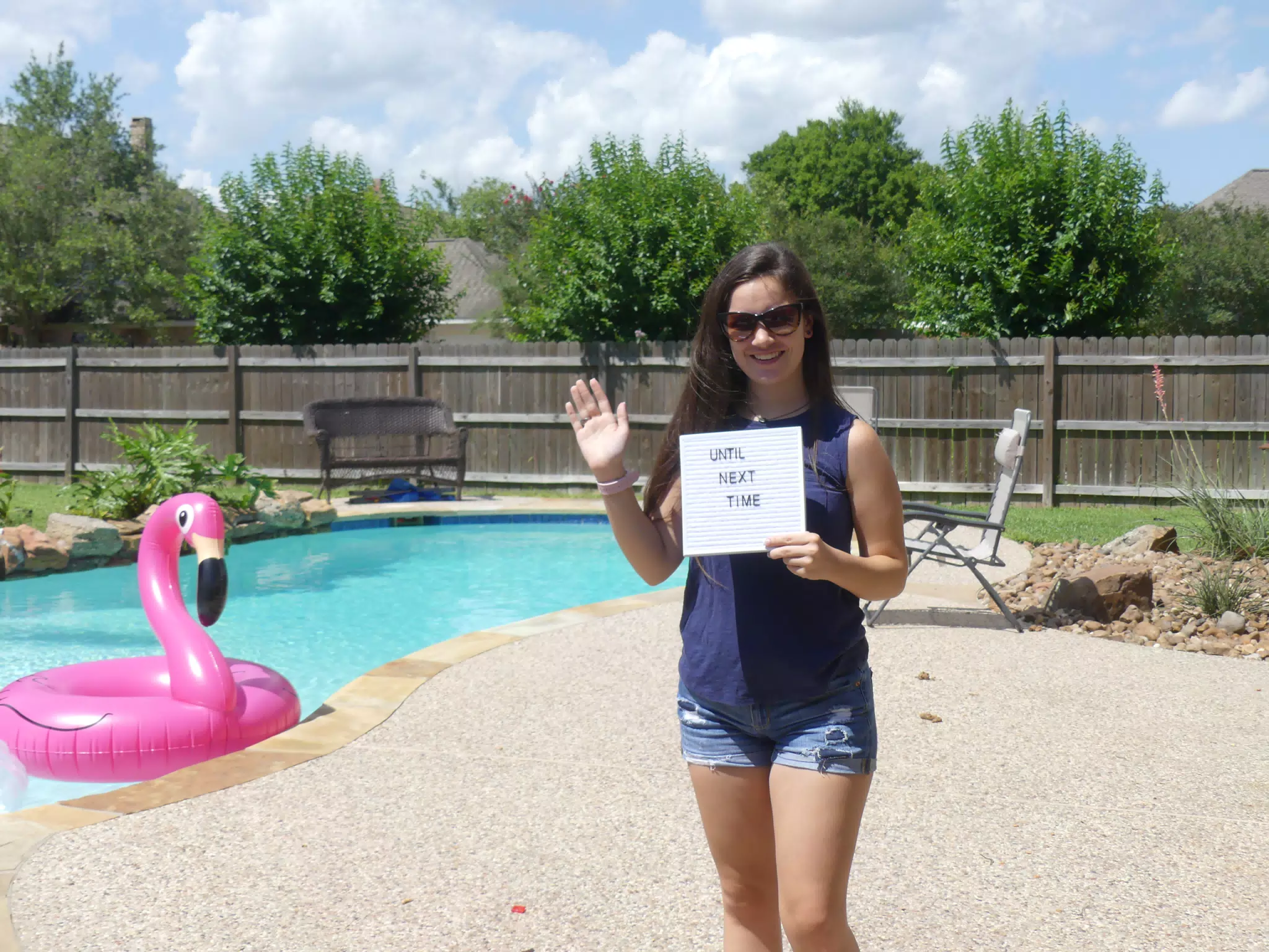 Emily with Until Next Time Sign