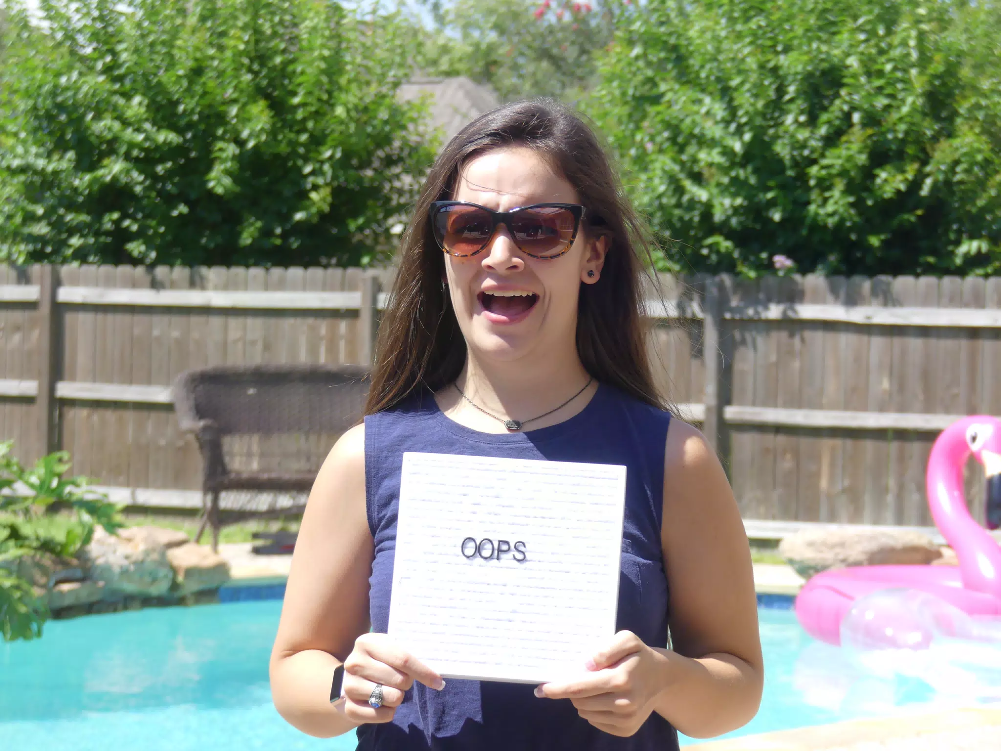 Emily with Oops Sign