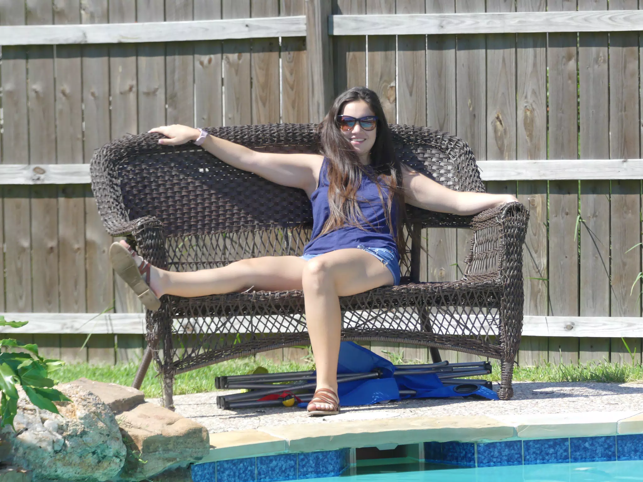 Emily on Bench by Pool in Houston