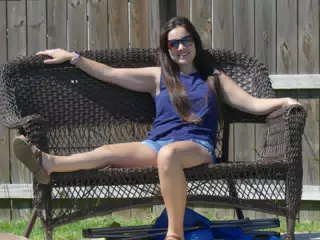 Emily Lounging on a Bench in Houston