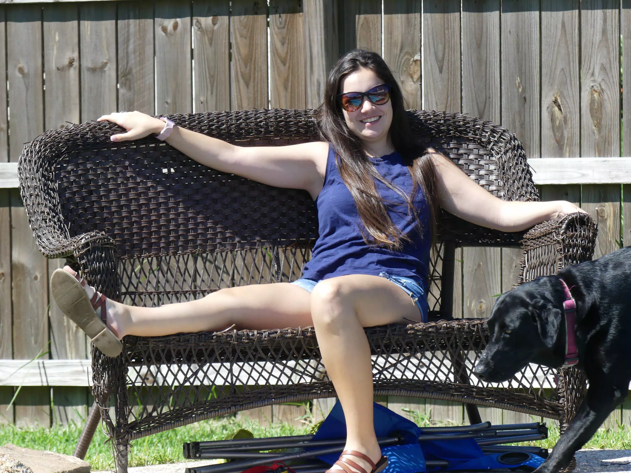 Emily on Bench with Holly the Dog