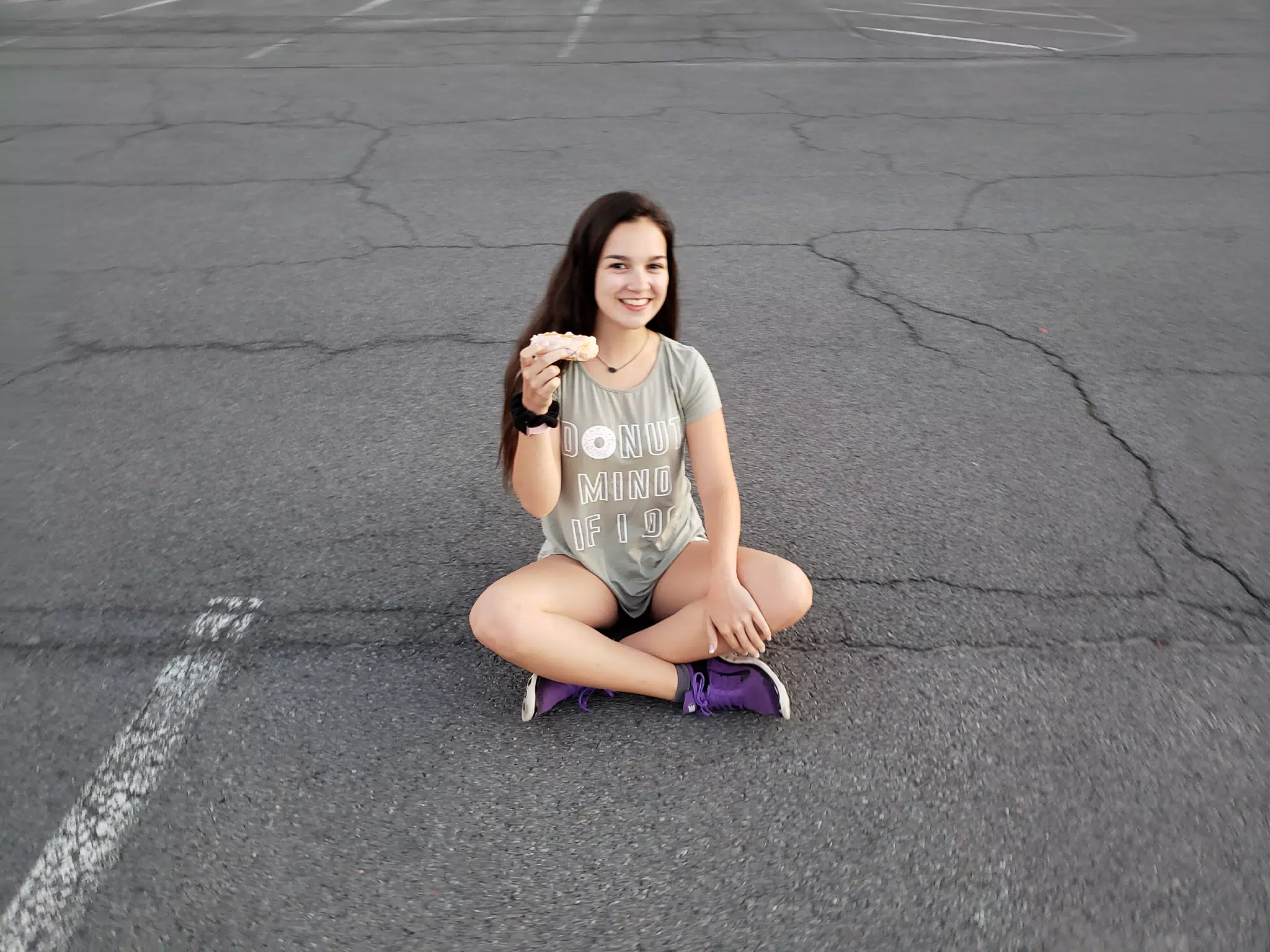 Emily in Parking Lot with Donut