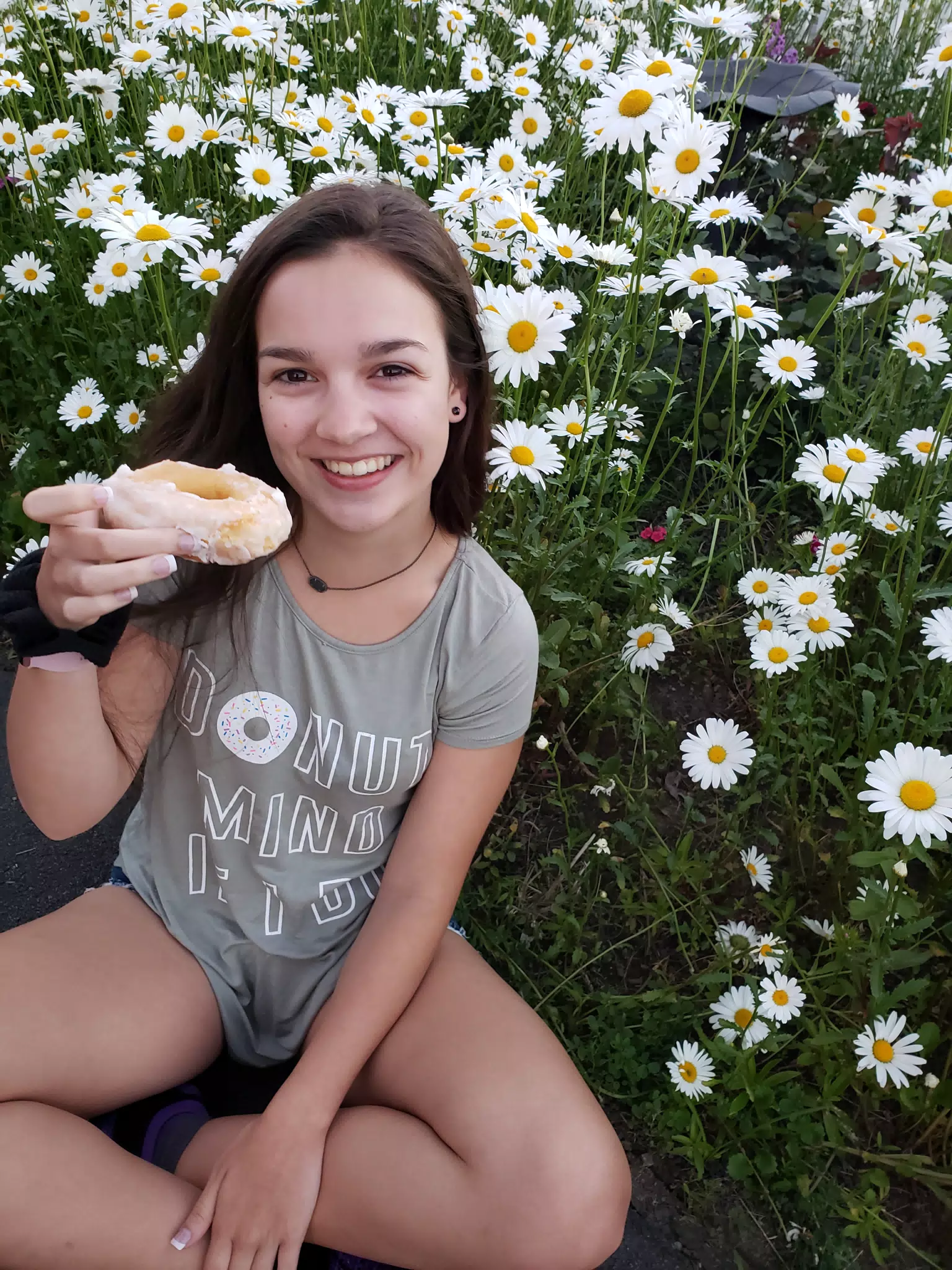 Emily in Flowers with Donut