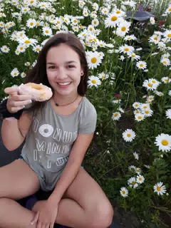 Emily in Flowers with Donut