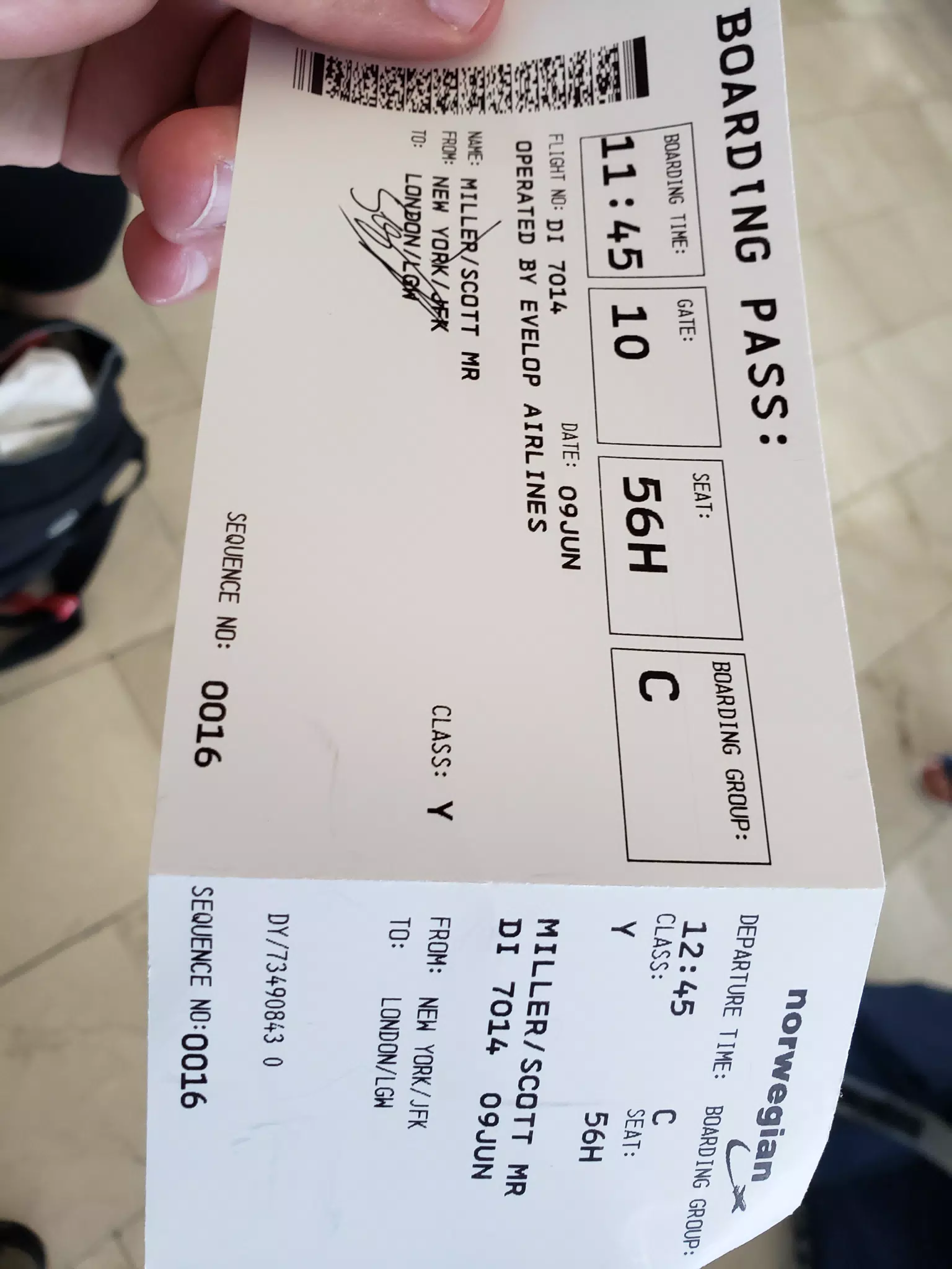 Boarding Pass NY to UK