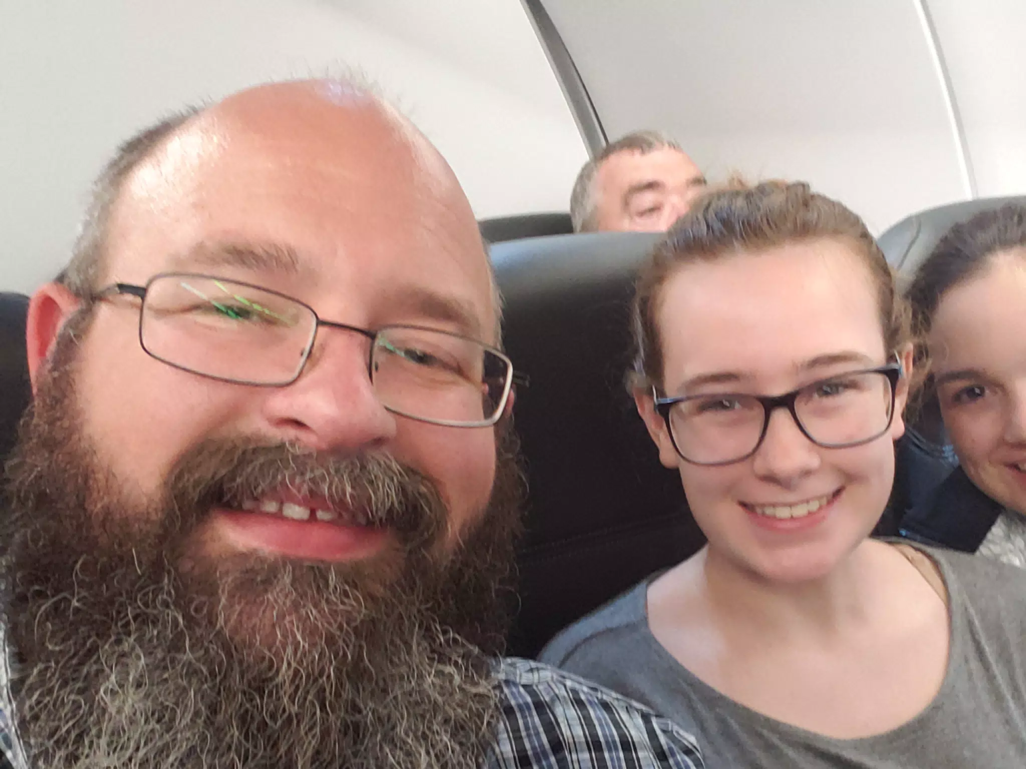 Scott, Madline, & Emily on Flight to Athens