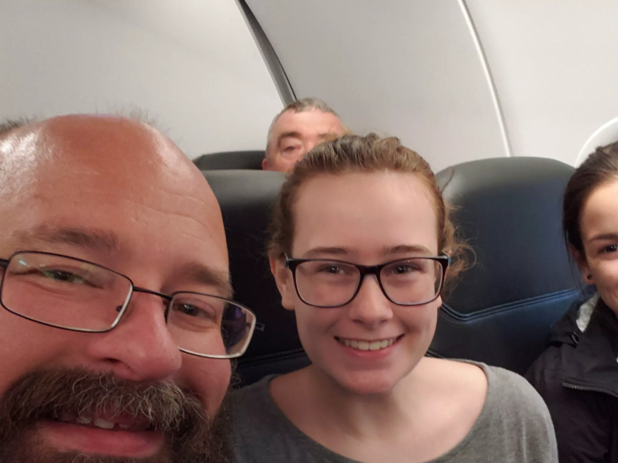 Scott, Madeline & Emily on Flight to Athens