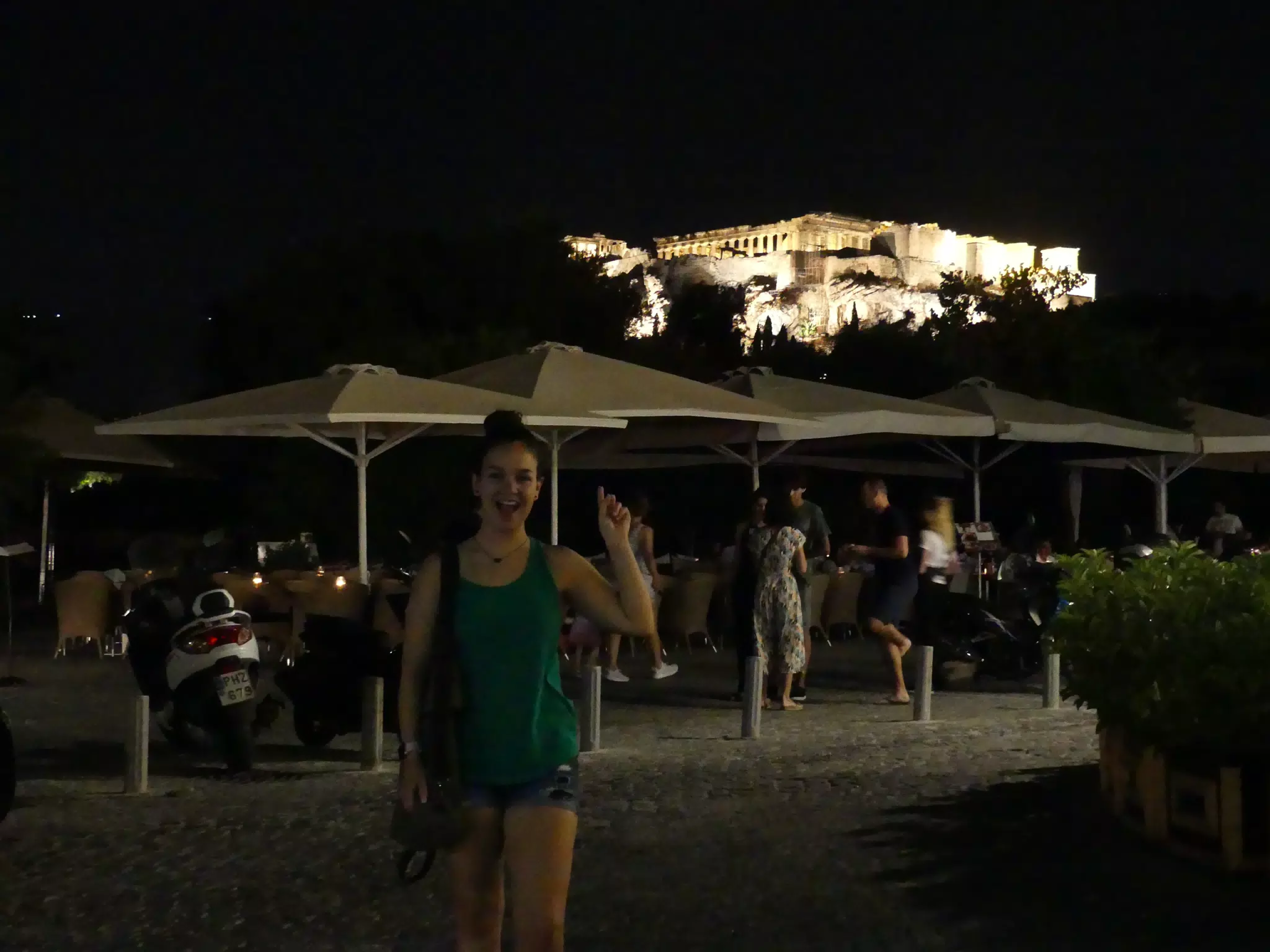 Emily Below the Acropolis at Night in Athens